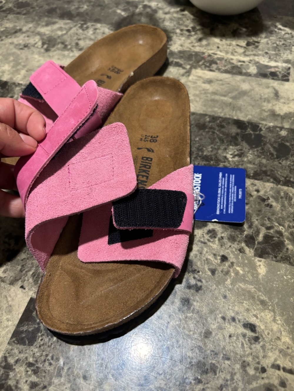 Birkenstock Oita  Pink Suede Single-Strap Slide Sandals - Picture 3 of 9